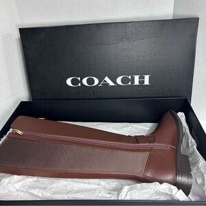 Coach Farrah Brown Walnut Leather Riding Boots Size 8 Knee High NEW